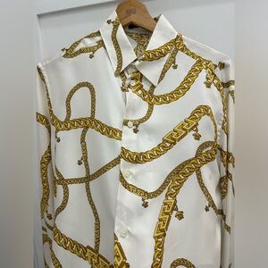 Men’s Versace Silk Shirt with Gold Chain Pattern